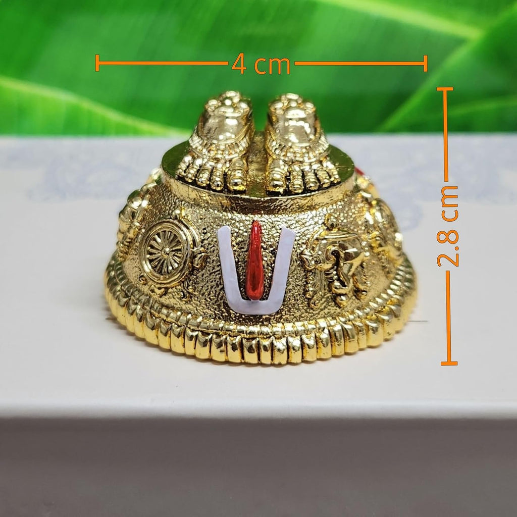 Gold Plated Antique Finish Lord Balaji Charan Paduka | Vishnu Charan Paduka for Pooja Room/Car Dashboard | Venkateswara Swamy Feet with Shanku & Chakra Namam Gifting (Gold)