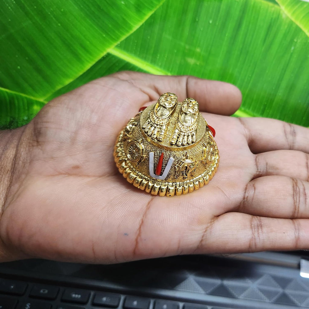 Gold Plated Antique Finish Lord Balaji Charan Paduka | Vishnu Charan Paduka for Pooja Room/Car Dashboard | Venkateswara Swamy Feet with Shanku & Chakra Namam Gifting (Gold)
