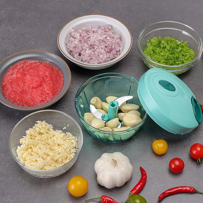 Manual Vegetable Chopper for Kitchen – 3 Blade Onion Cutter &amp; Food Chopper | Quick Chop in Seconds (500ml)