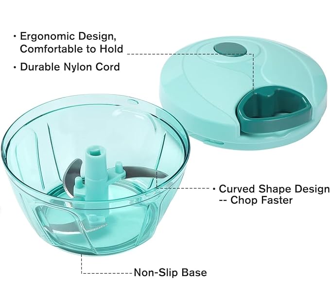 Manual Vegetable Chopper for Kitchen – 3 Blade Onion Cutter &amp; Food Chopper | Quick Chop in Seconds (500ml)