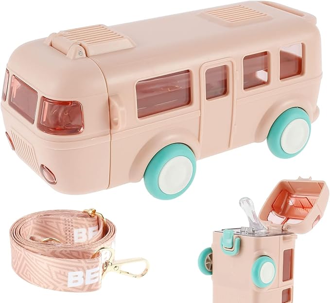 2-in-1 Kids Bus Water Bottle (500ml) – Fun Toy + Leakproof School Bottle with Wheels