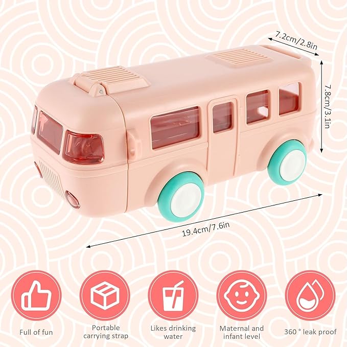 2-in-1 Kids Bus Water Bottle (500ml) – Fun Toy + Leakproof School Bottle with Wheels