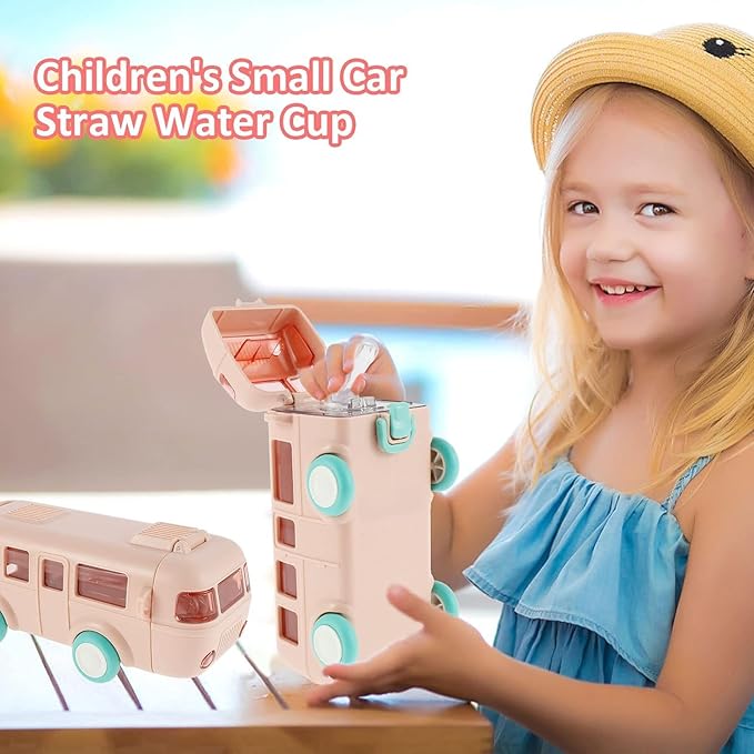 2-in-1 Kids Bus Water Bottle (500ml) – Fun Toy + Leakproof School Bottle with Wheels