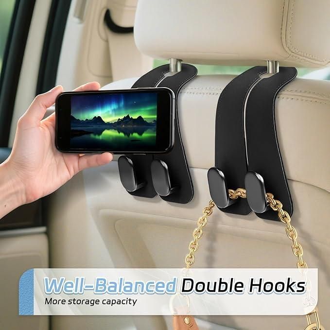 Premium Leather Car Metal Hooks (Pack of 2)