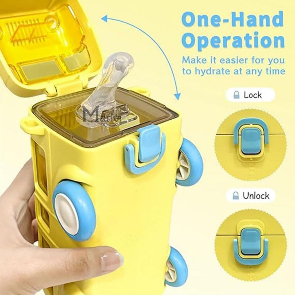 2-in-1 Kids Bus Water Bottle (500ml) – Fun Toy + Leakproof School Bottle with Wheels