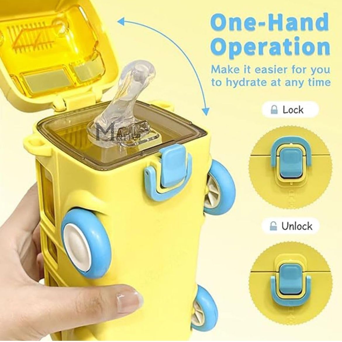 2-in-1 Kids Bus Water Bottle (500ml) – Fun Toy + Leakproof School Bottle with Wheels