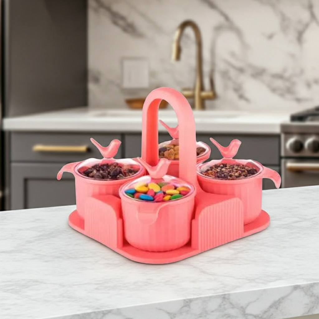 Multipurpose 4 Jar Airtight Storage Container Set - with Lid Airtight Jar for Serving Sweets, Chips, Cookies And Other Snacks, Dry Fruit Storage Box (Peach)