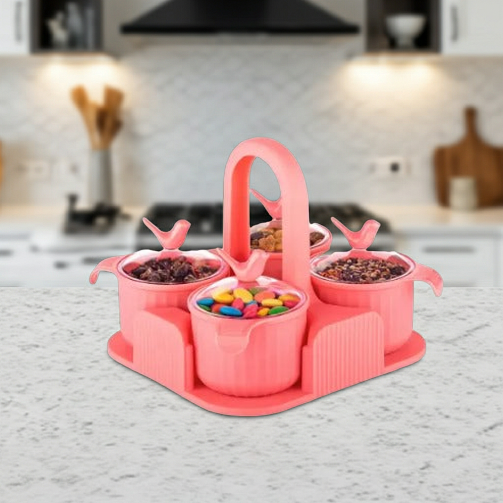 Multipurpose 4 Jar Airtight Storage Container Set - with Lid Airtight Jar for Serving Sweets, Chips, Cookies And Other Snacks, Dry Fruit Storage Box (Peach)