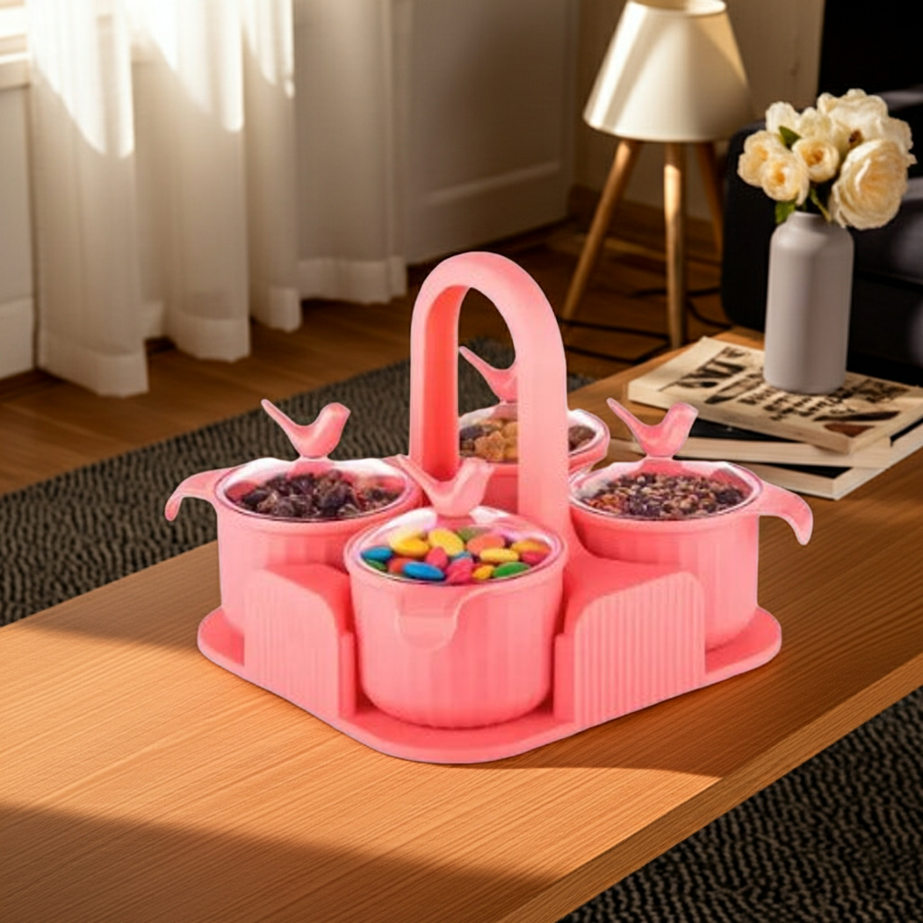 Multipurpose 4 Jar Airtight Storage Container Set - with Lid Airtight Jar for Serving Sweets, Chips, Cookies And Other Snacks, Dry Fruit Storage Box (Peach)