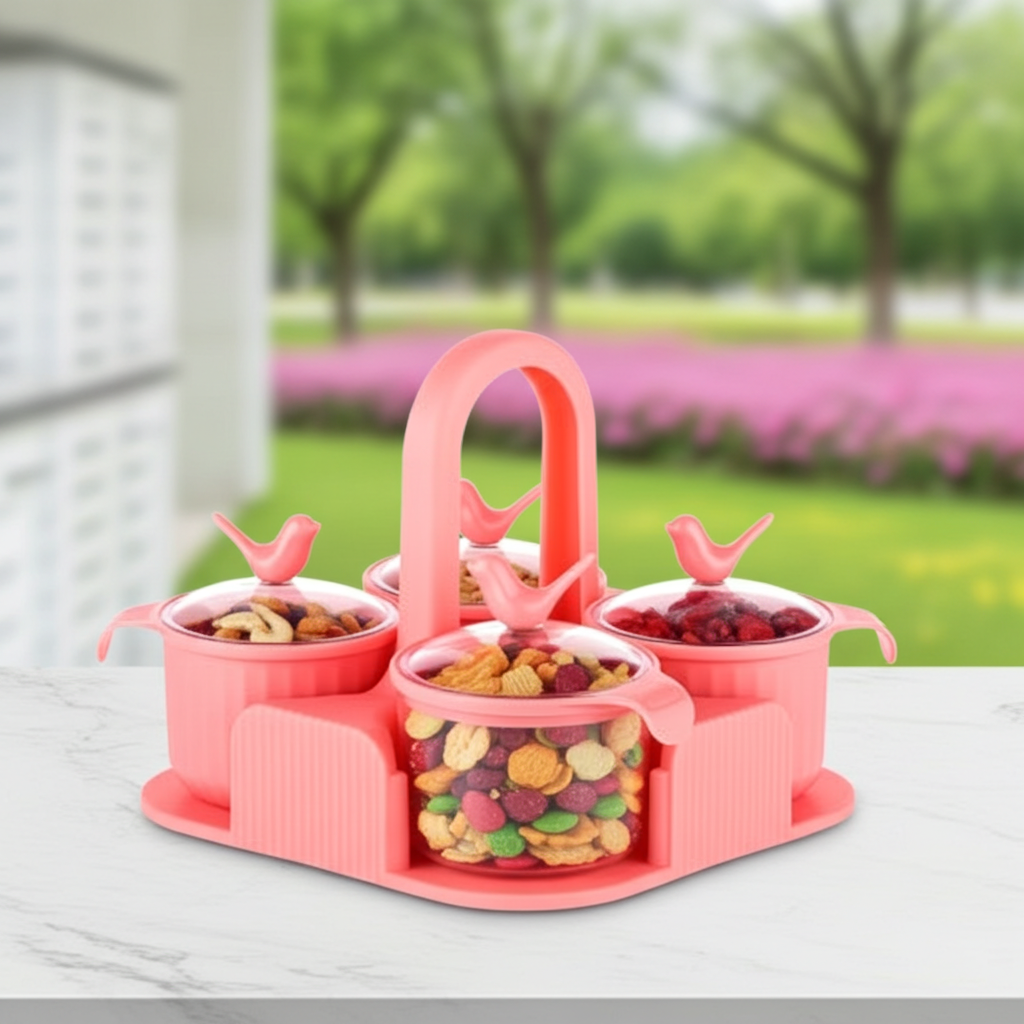 Multipurpose 4 Jar Airtight Storage Container Set - with Lid Airtight Jar for Serving Sweets, Chips, Cookies And Other Snacks, Dry Fruit Storage Box (Peach)