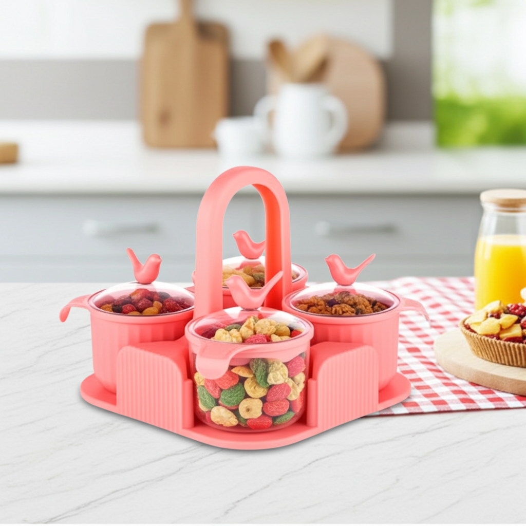 Multipurpose 4 Jar Airtight Storage Container Set - with Lid Airtight Jar for Serving Sweets, Chips, Cookies And Other Snacks, Dry Fruit Storage Box (Peach)