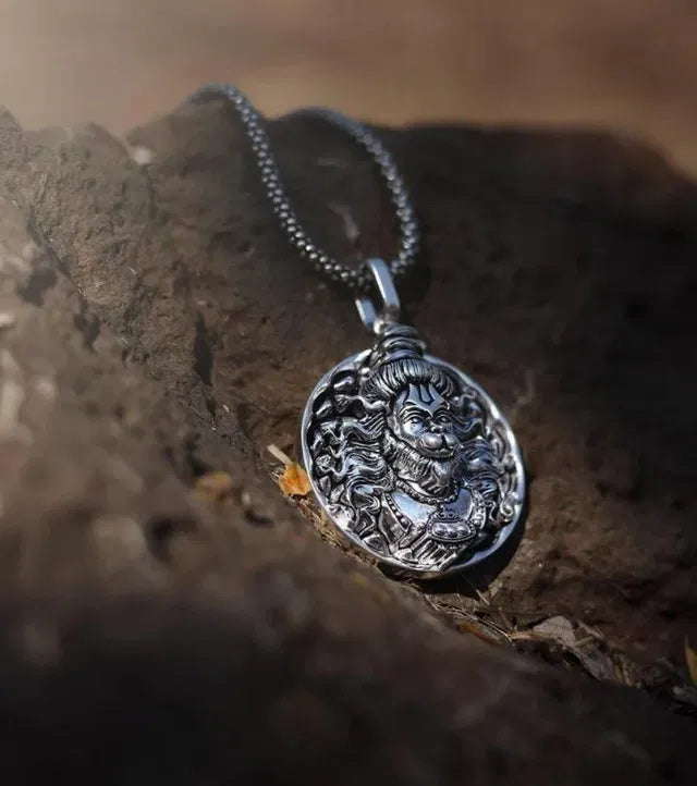 Hanuman Ji Pendant Oxidized Silver Chain