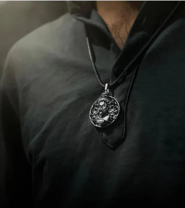 Hanuman Ji Pendant Oxidized Silver Chain